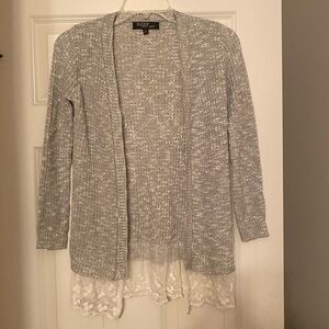 Sugar Rush Girls Sweater Gray with Lace Trim, size small